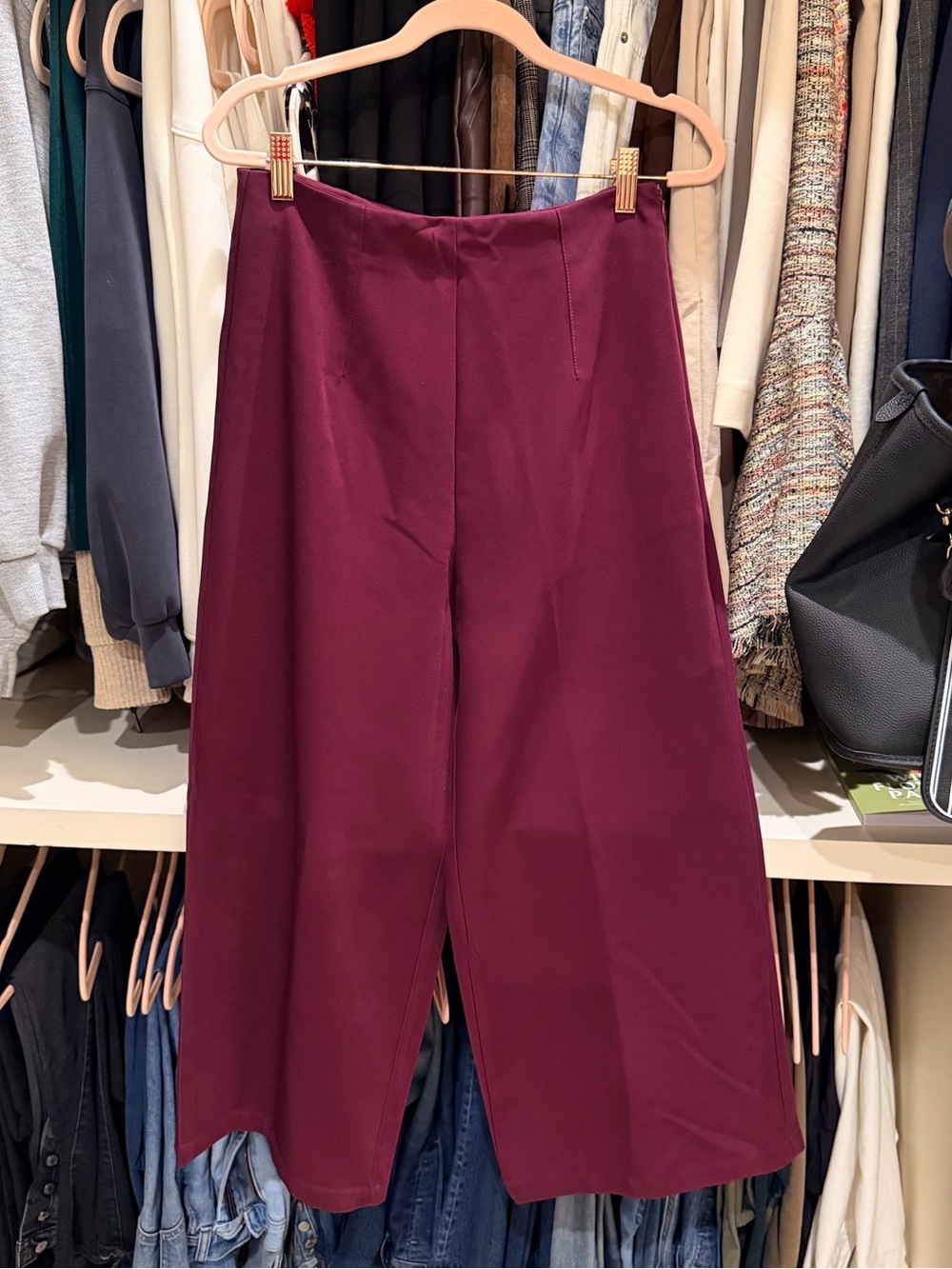 Women's Wide-Leg Commense Crop Pants in Burgundy